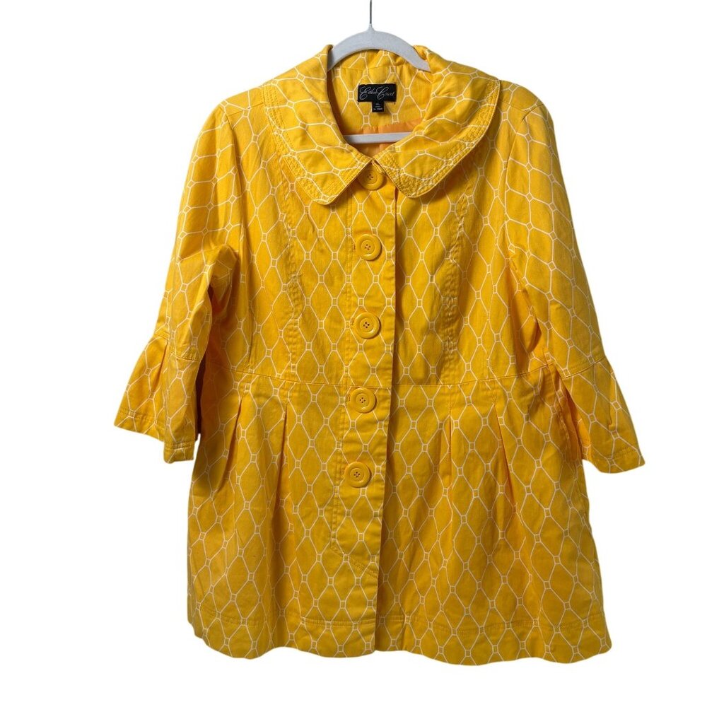 Eden‎ Court Jacket Size XL Yellow Geometric Button Up Lined 3/4 Bell Sleeve